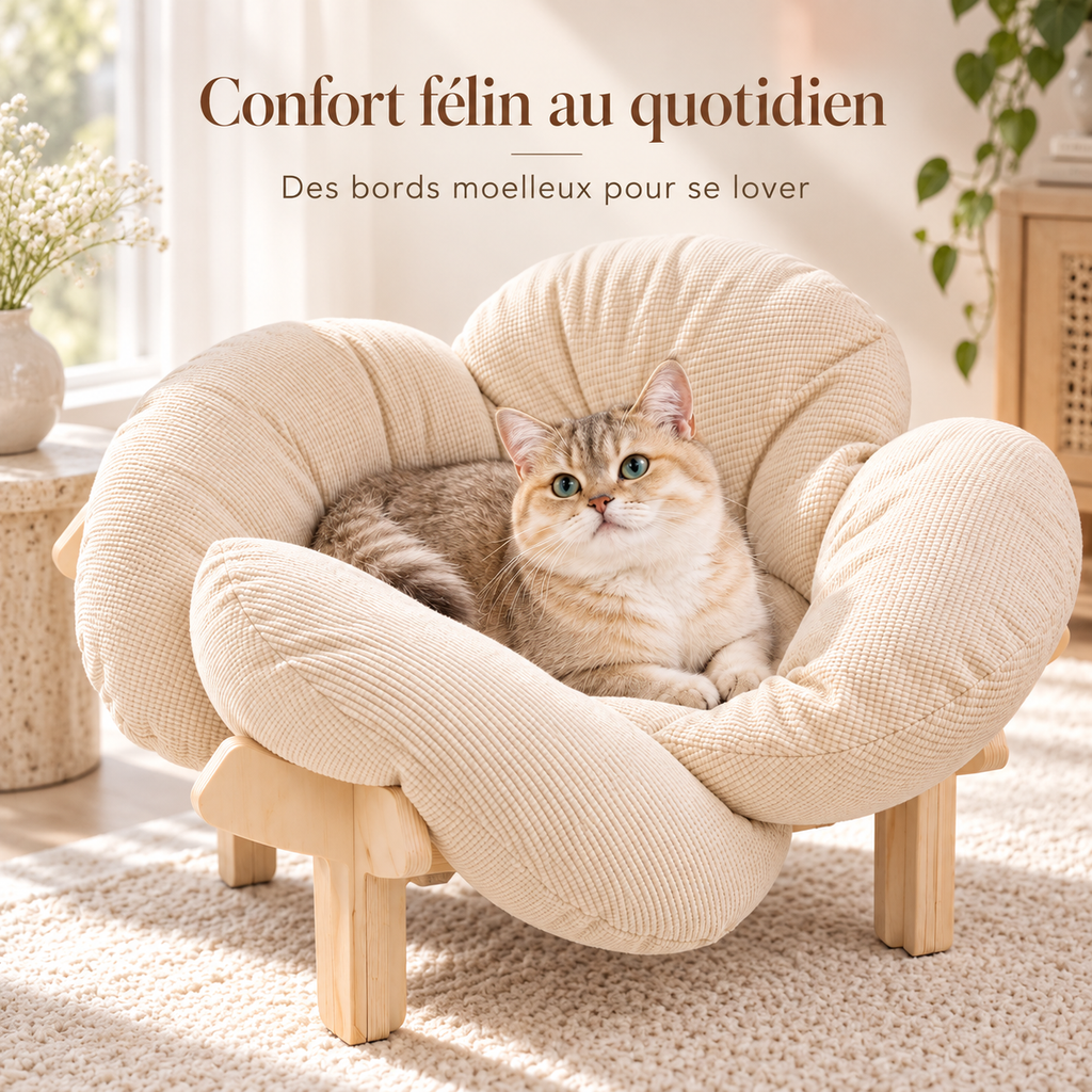 Lit surélevé en bois pour chat avec coussin moelleux