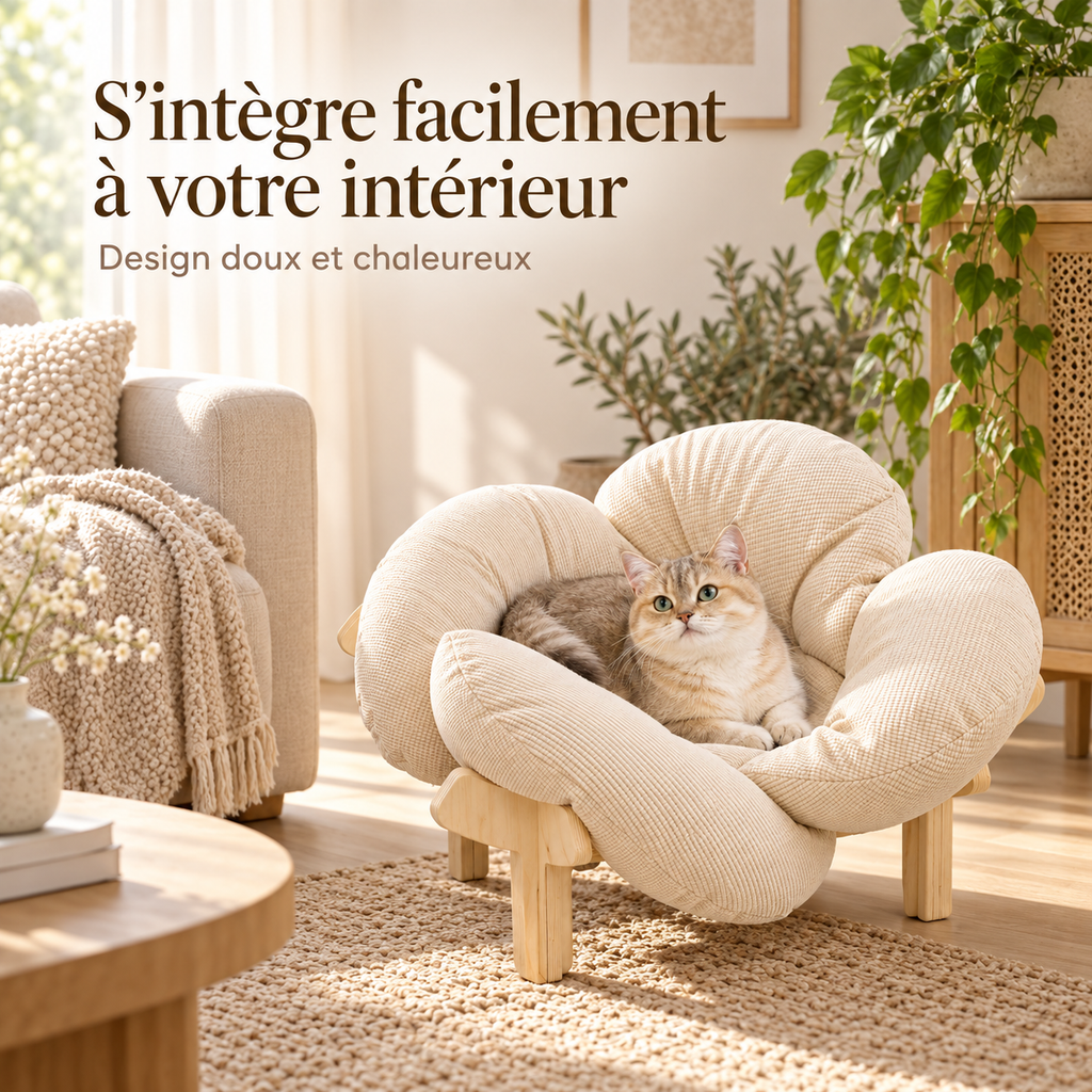 Lit surélevé en bois pour chat avec coussin moelleux
