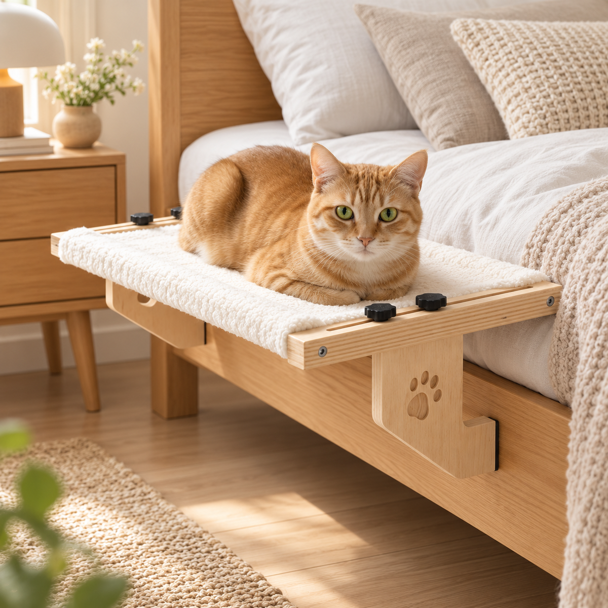 Hamac-lit surélevé en bois pour chat