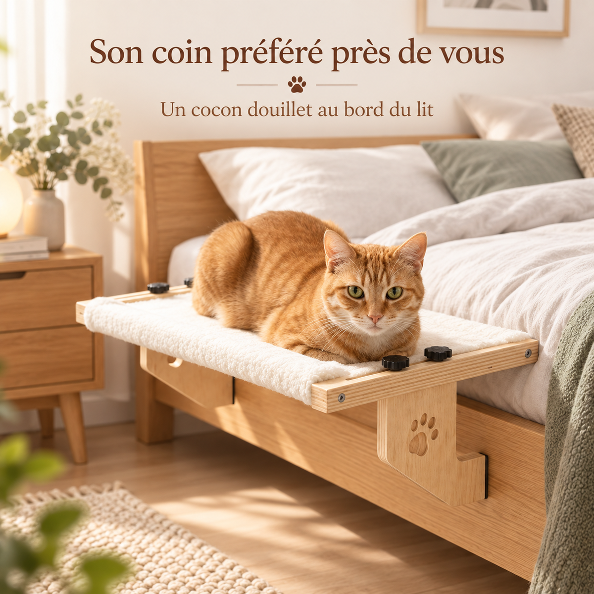 Hamac-lit surélevé en bois pour chat