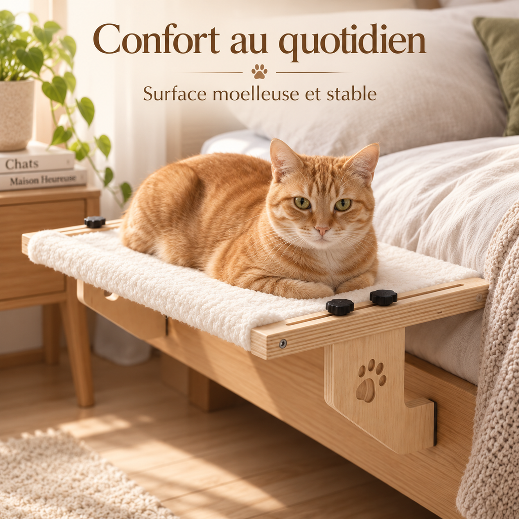 Hamac-lit surélevé en bois pour chat