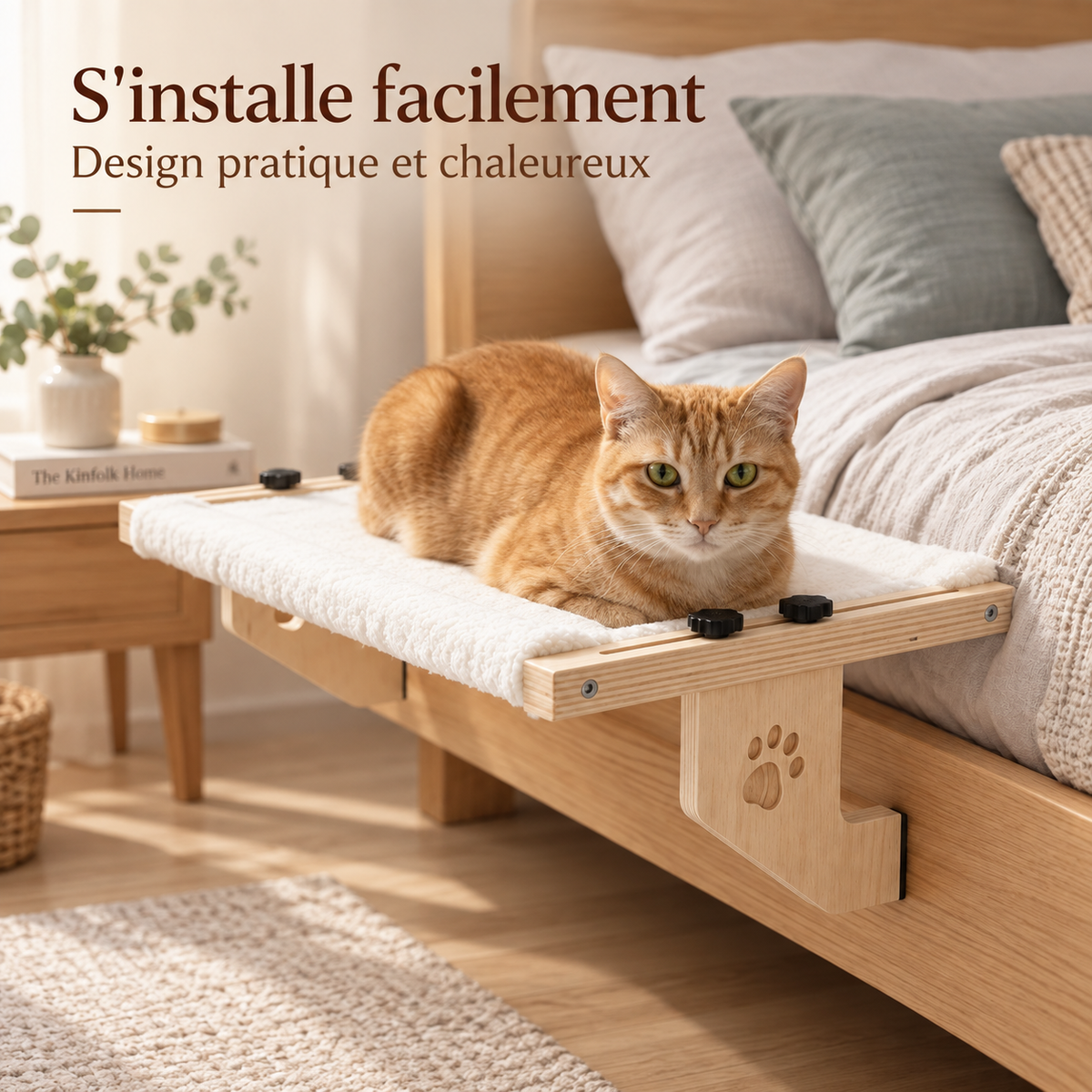 Hamac-lit surélevé en bois pour chat