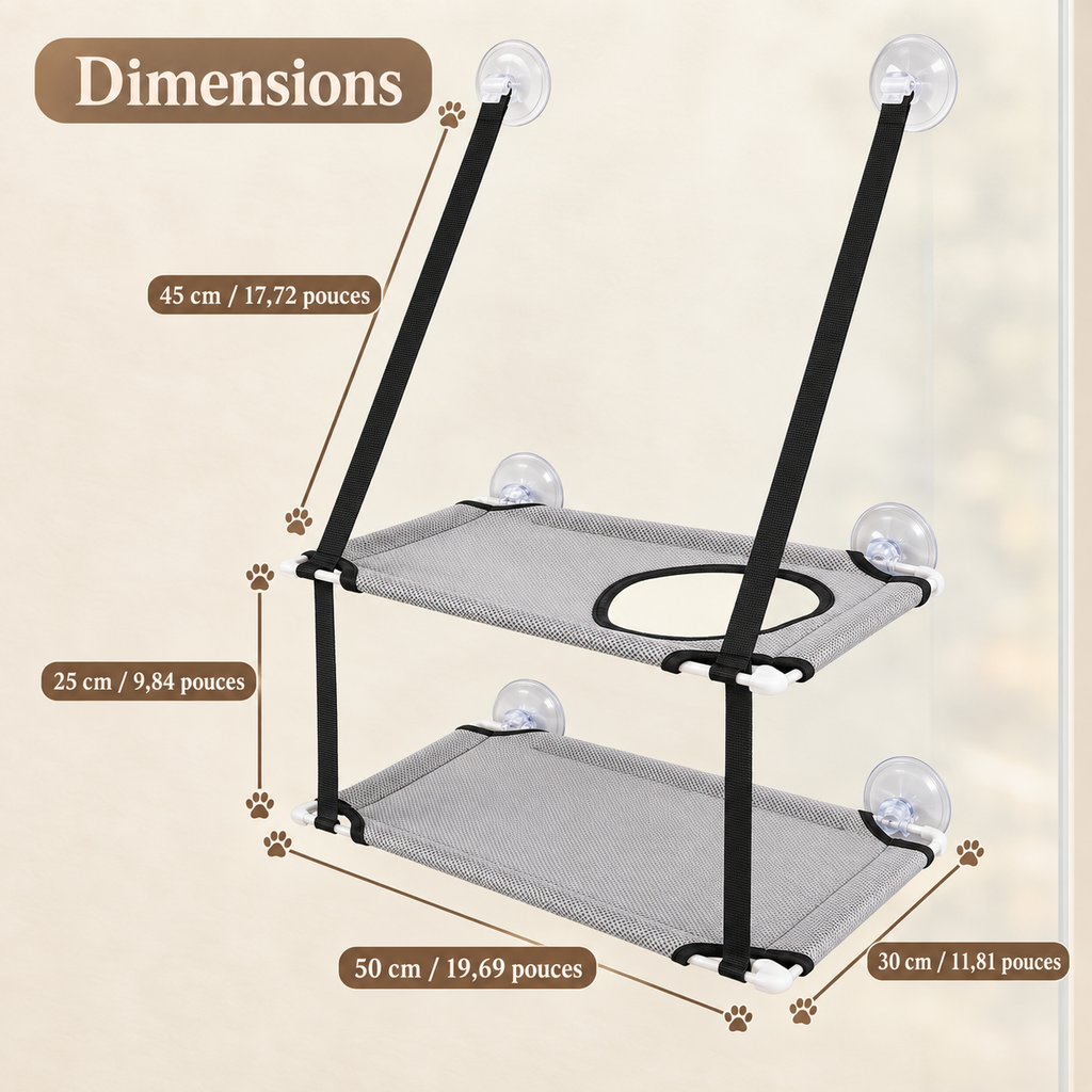 Hamac de fenêtre double niveau pour chat avec ventouses