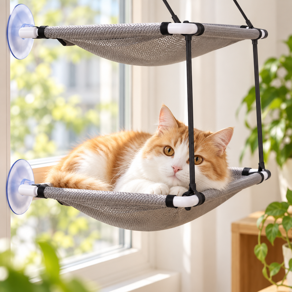 Hamac de fenêtre double niveau pour chat avec ventouses