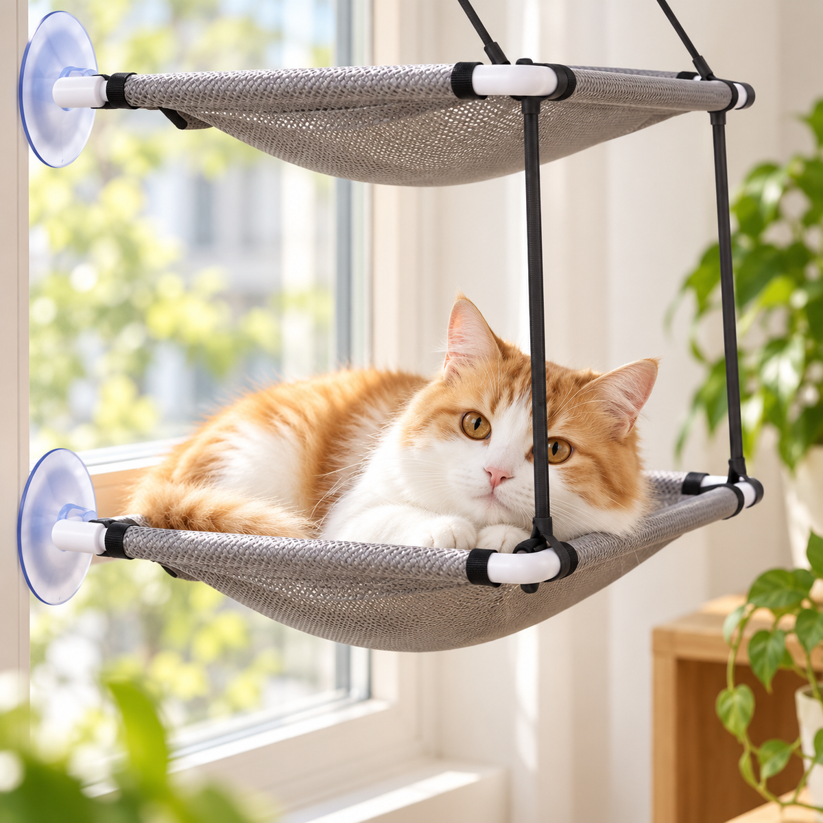 Hamac de fenêtre double niveau pour chat avec ventouses