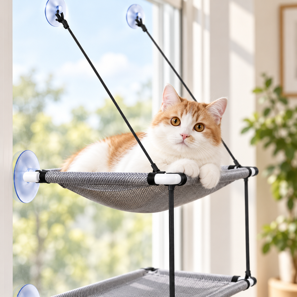 Hamac de fenêtre double niveau pour chat avec ventouses