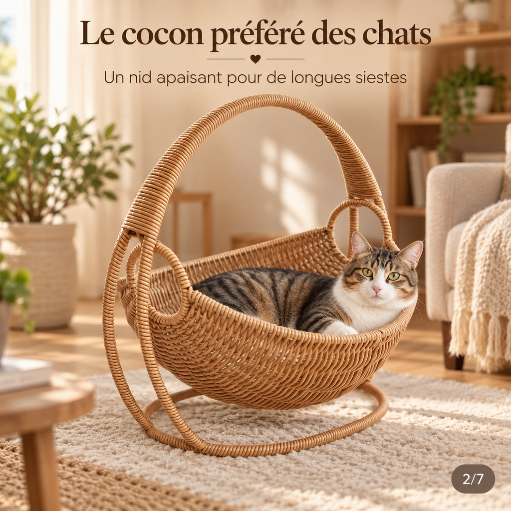 Lit suspendu effet rotin pour chat avec support