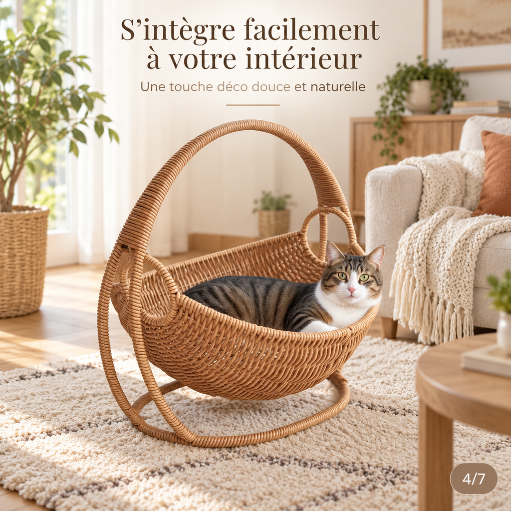 Lit suspendu effet rotin pour chat avec support