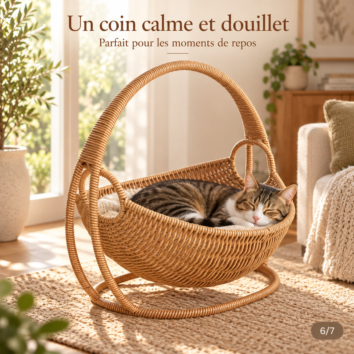 Lit suspendu effet rotin pour chat avec support