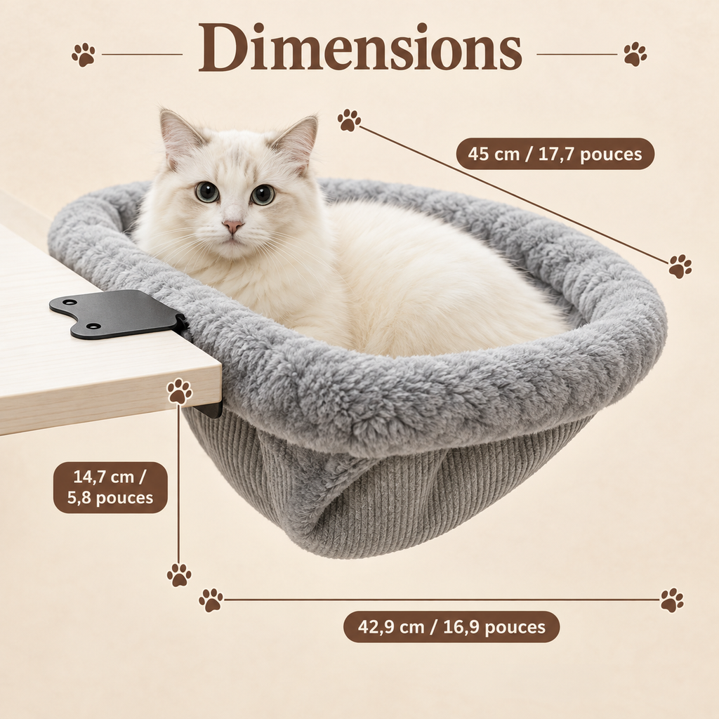 Lit hamac pliable pour chat à fixer au bureau