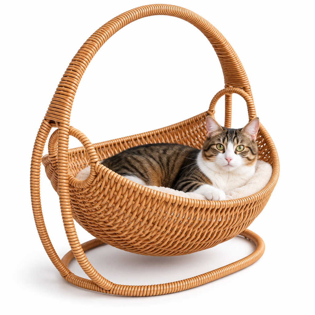 Lit suspendu effet rotin pour chat avec support
