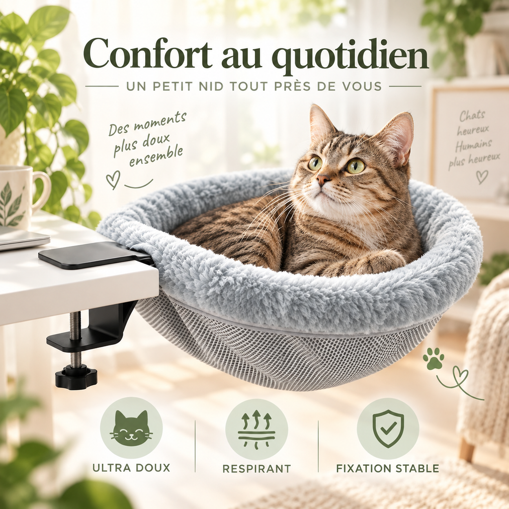 Lit hamac pliable pour chat à fixer au bureau
