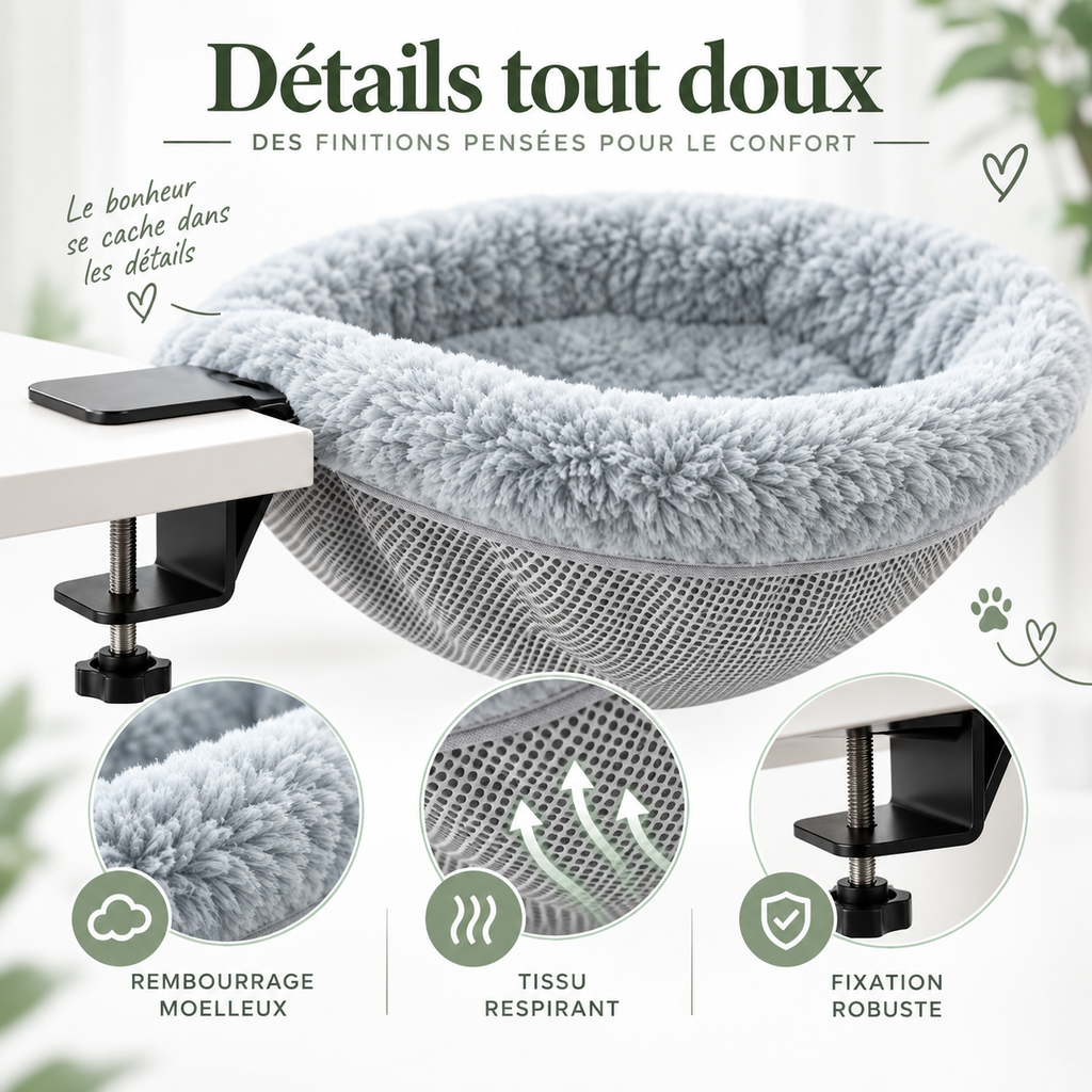 Lit hamac pliable pour chat à fixer au bureau