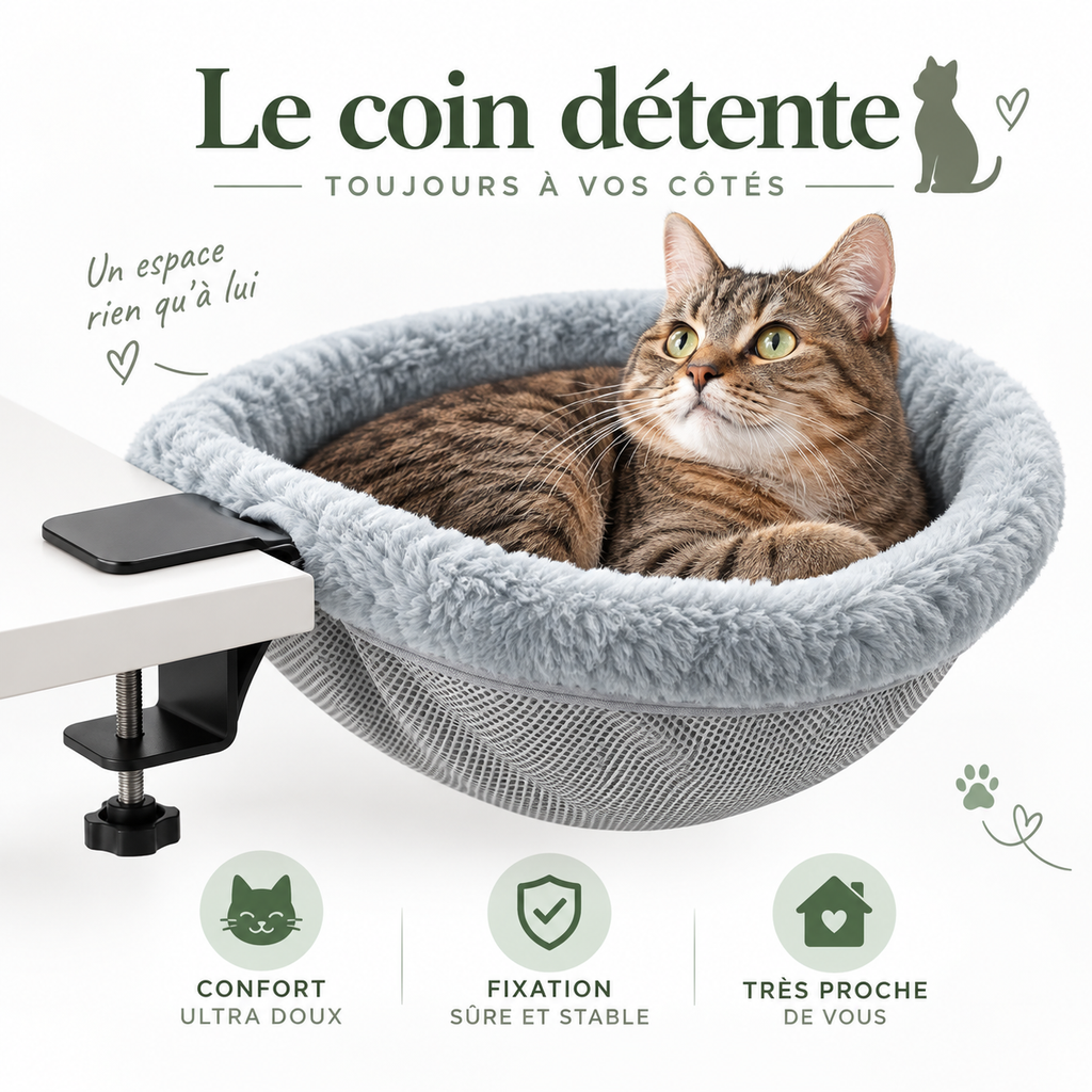 Lit hamac pliable pour chat à fixer au bureau