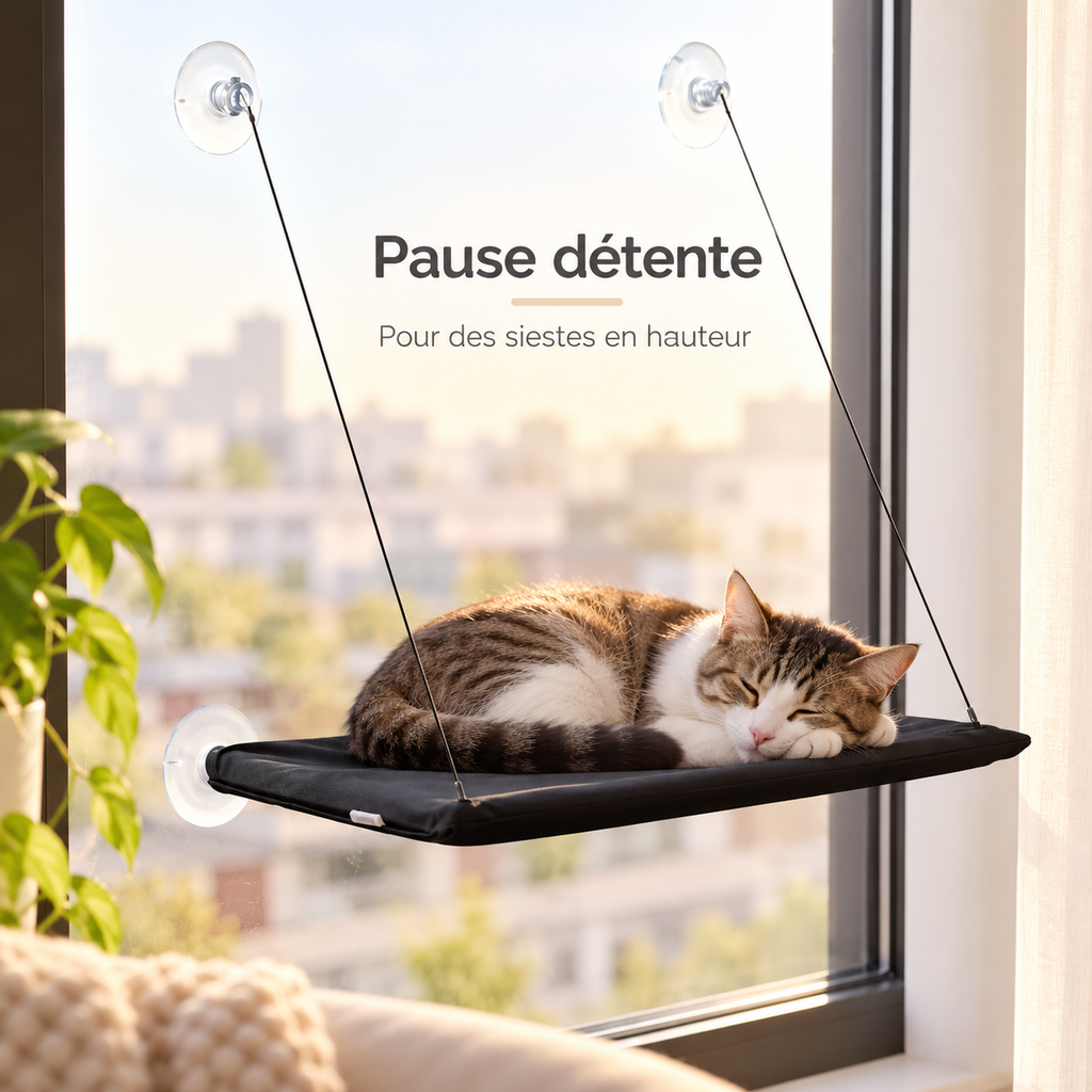 Hamac pliable de fenêtre pour chat avec ventouses