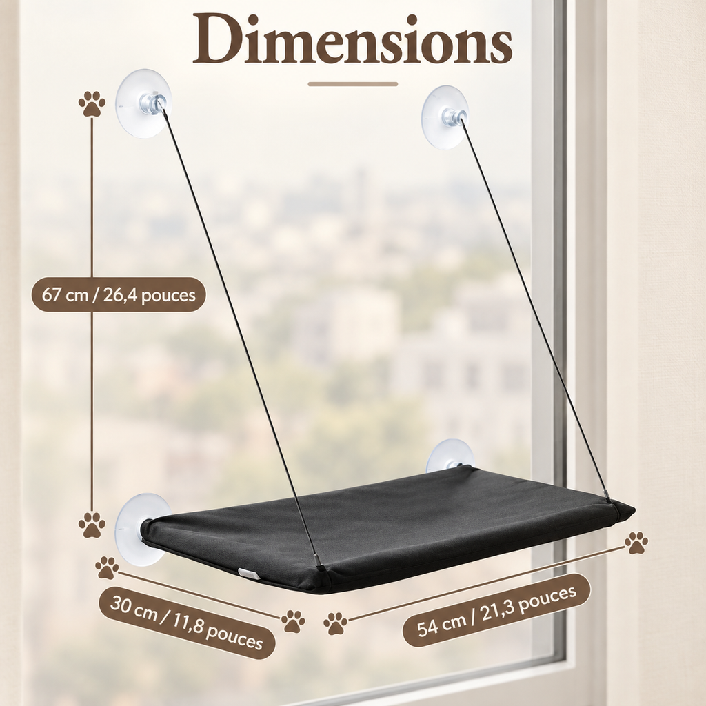 Hamac pliable de fenêtre pour chat avec ventouses