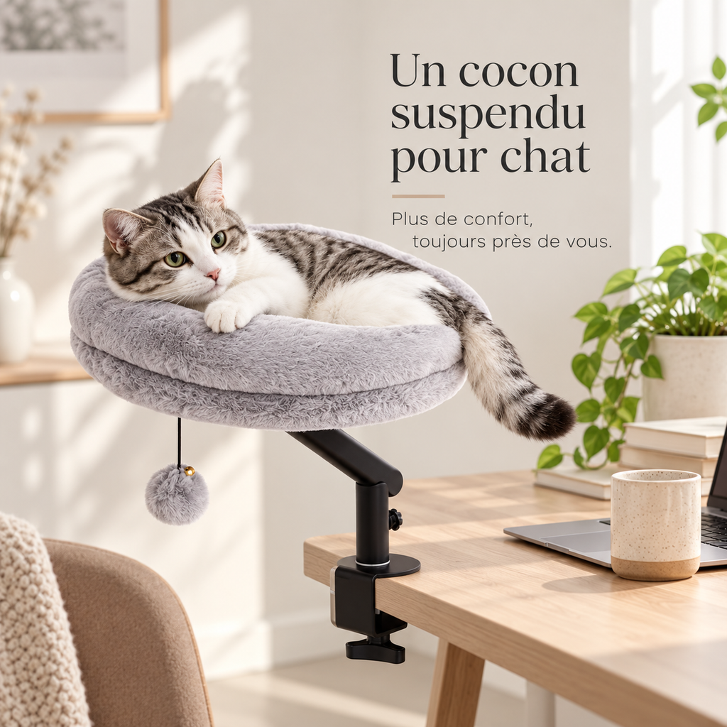 Lit perchoir rotatif pour chat à fixer au bureau