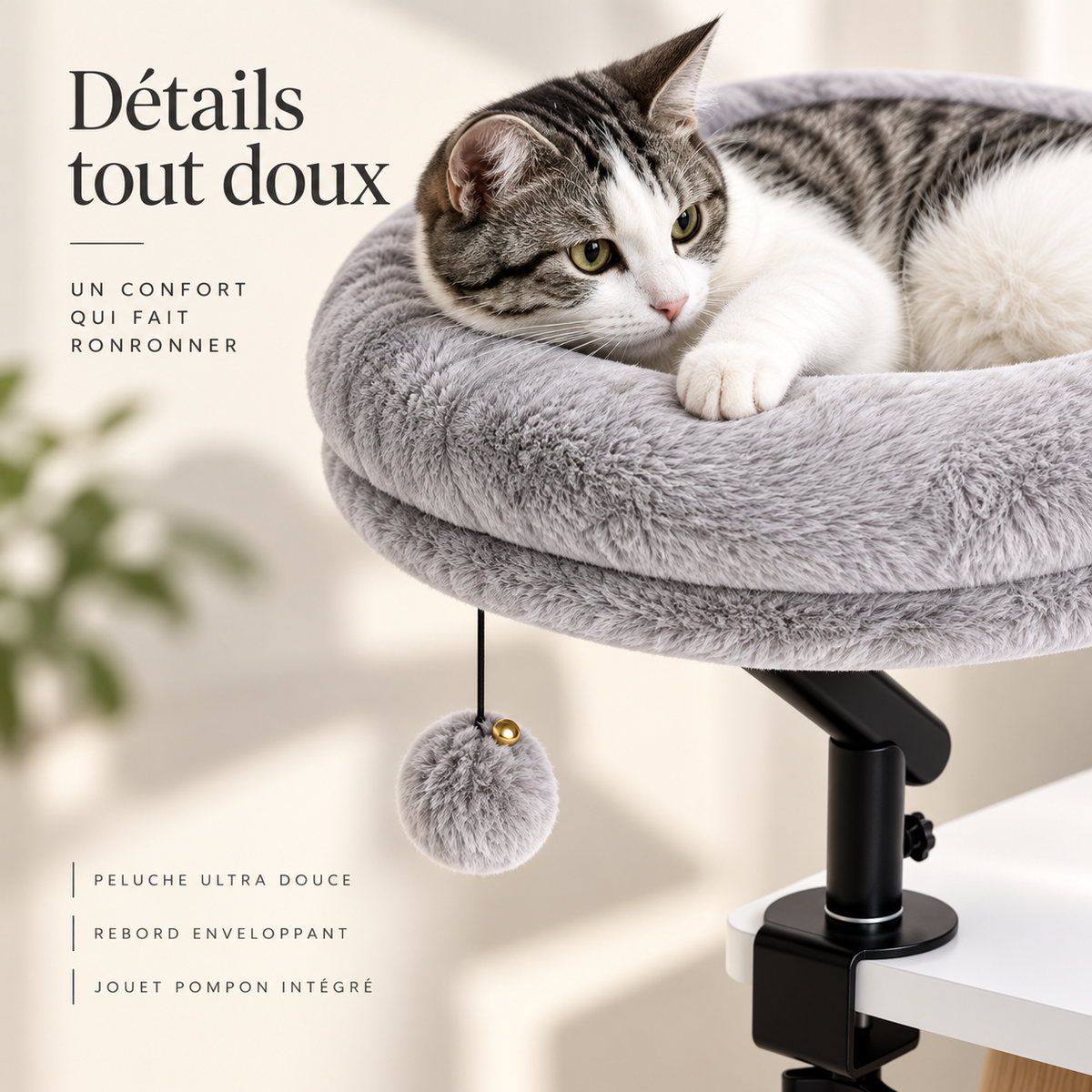 Lit perchoir rotatif pour chat à fixer au bureau