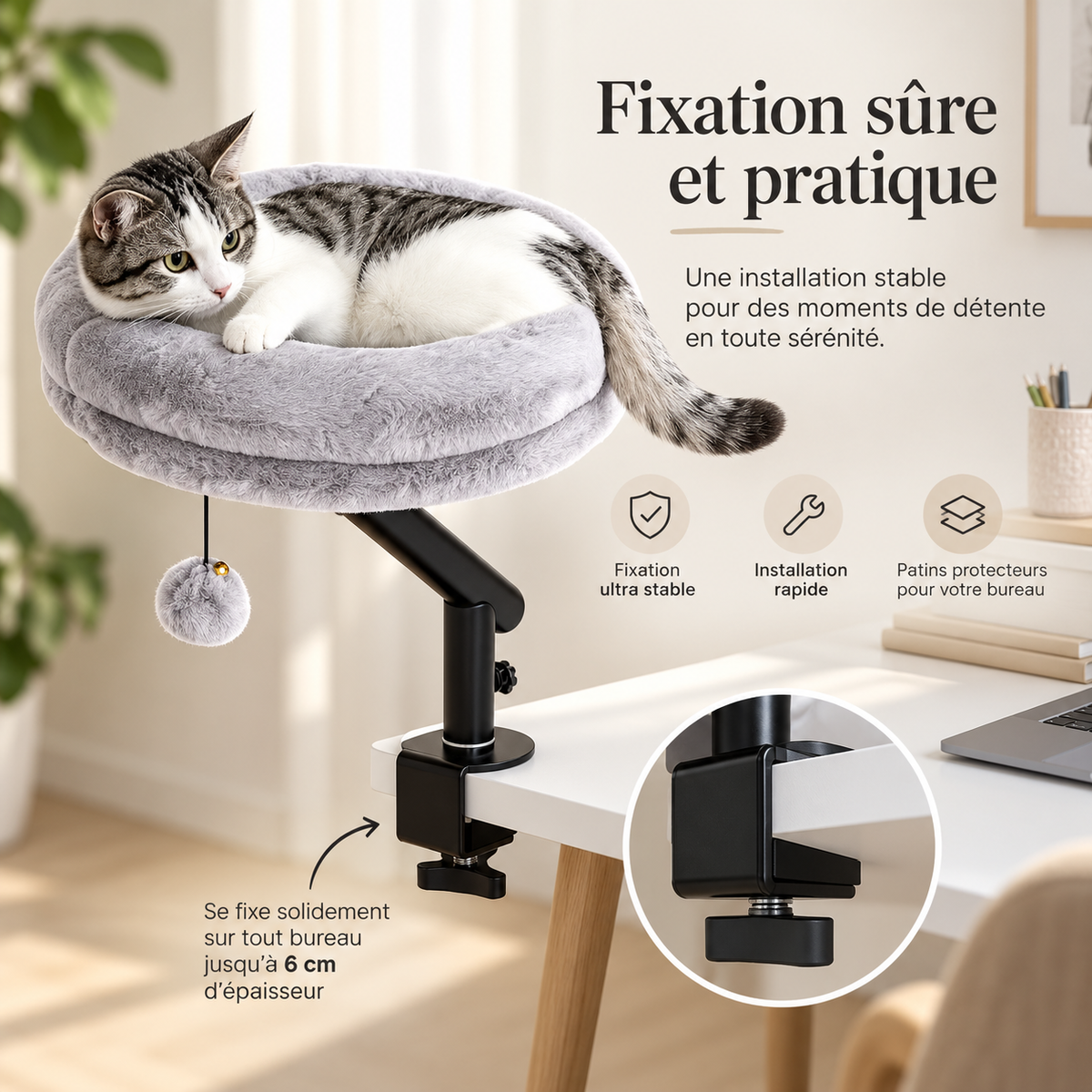 Lit perchoir rotatif pour chat à fixer au bureau