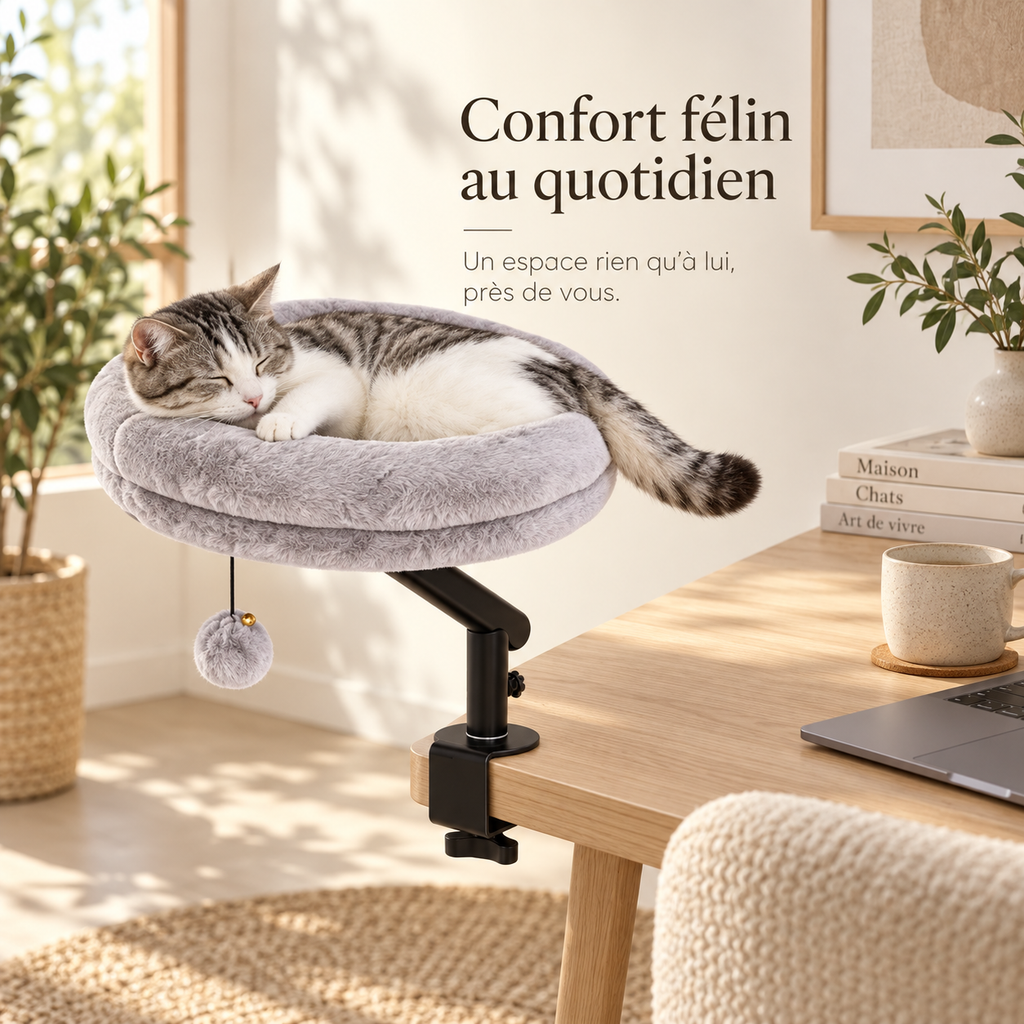 Lit perchoir rotatif pour chat à fixer au bureau