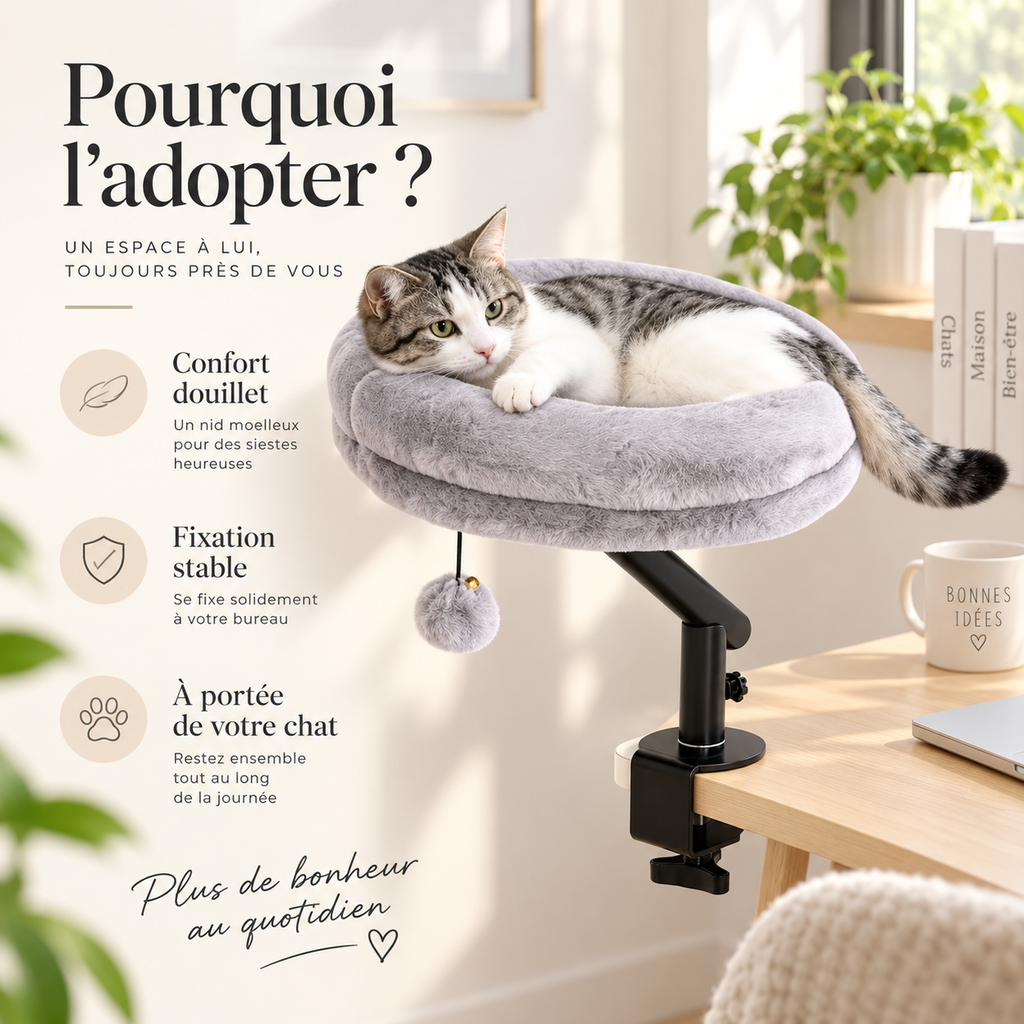 Lit perchoir rotatif pour chat à fixer au bureau