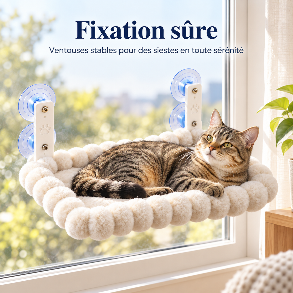 Hamac de fenêtre moelleux pour chat avec ventouses