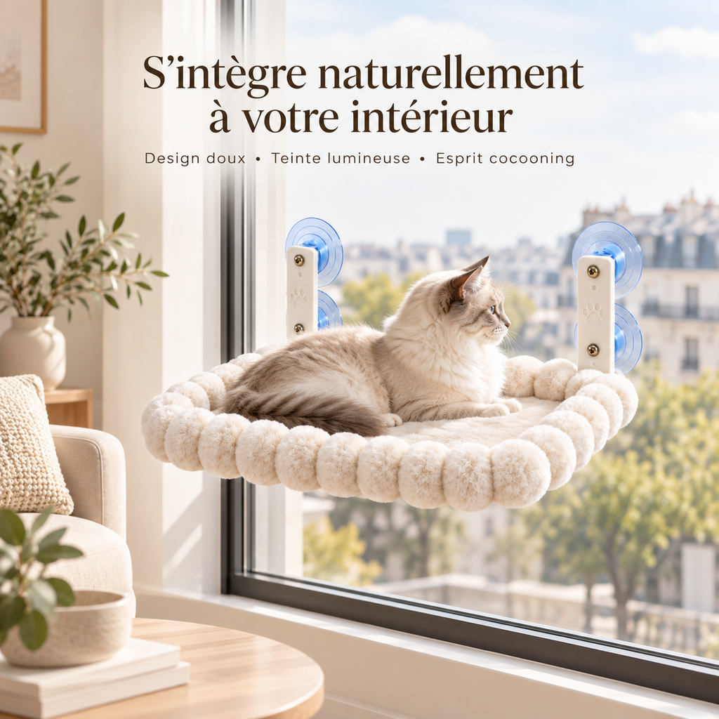 Hamac de fenêtre moelleux pour chat avec ventouses