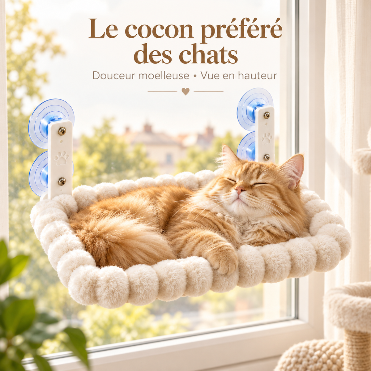 Hamac de fenêtre moelleux pour chat avec ventouses