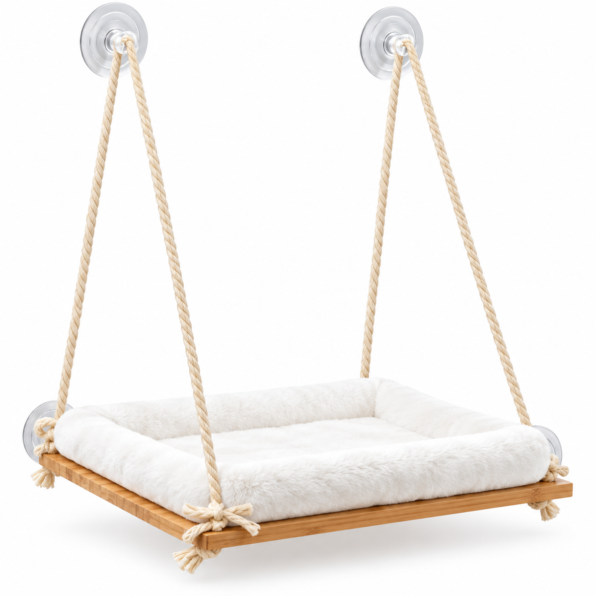 Perchoir de fenêtre en bambou pour chat avec coussin