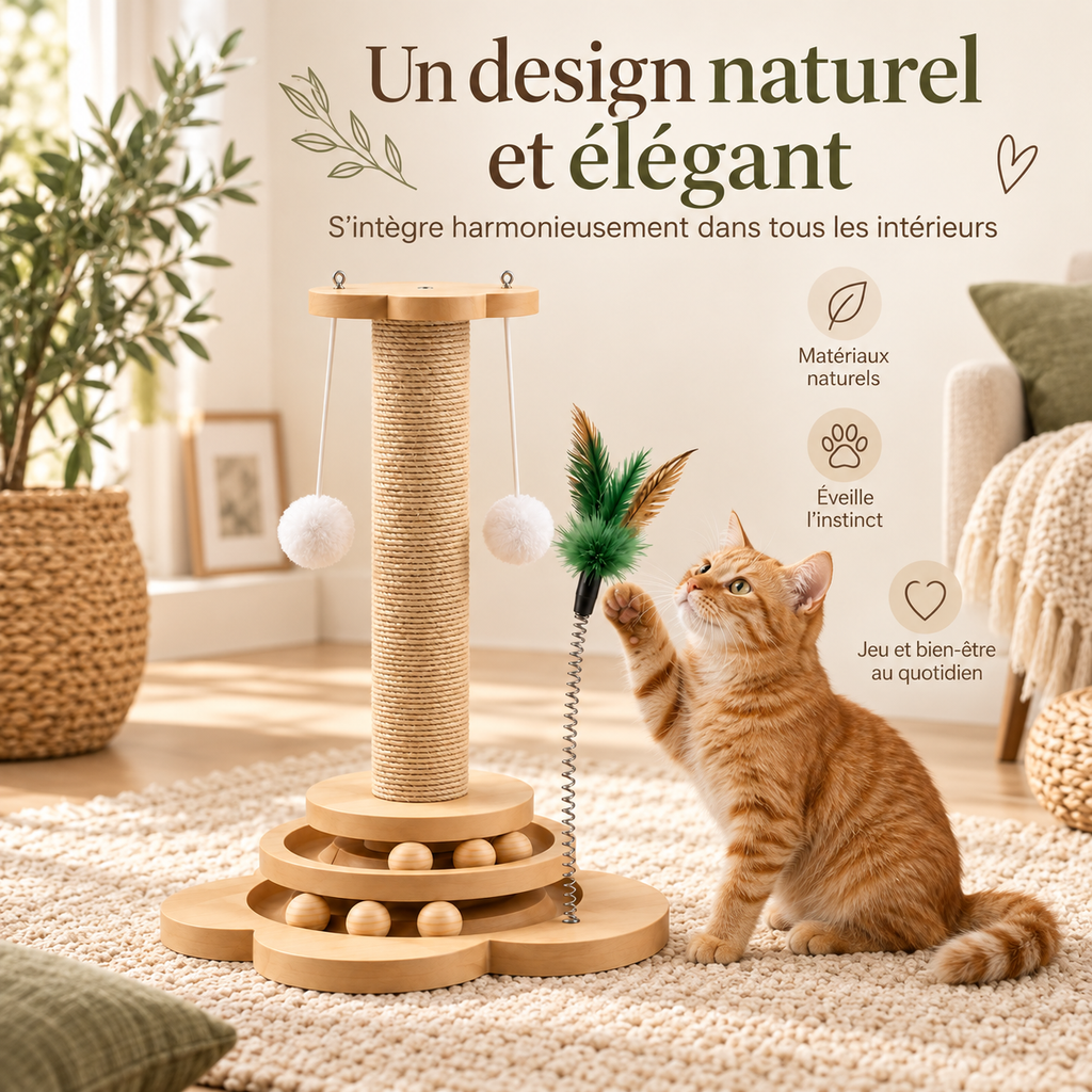 Griffoir en sisal pour chat avec jouet interactif