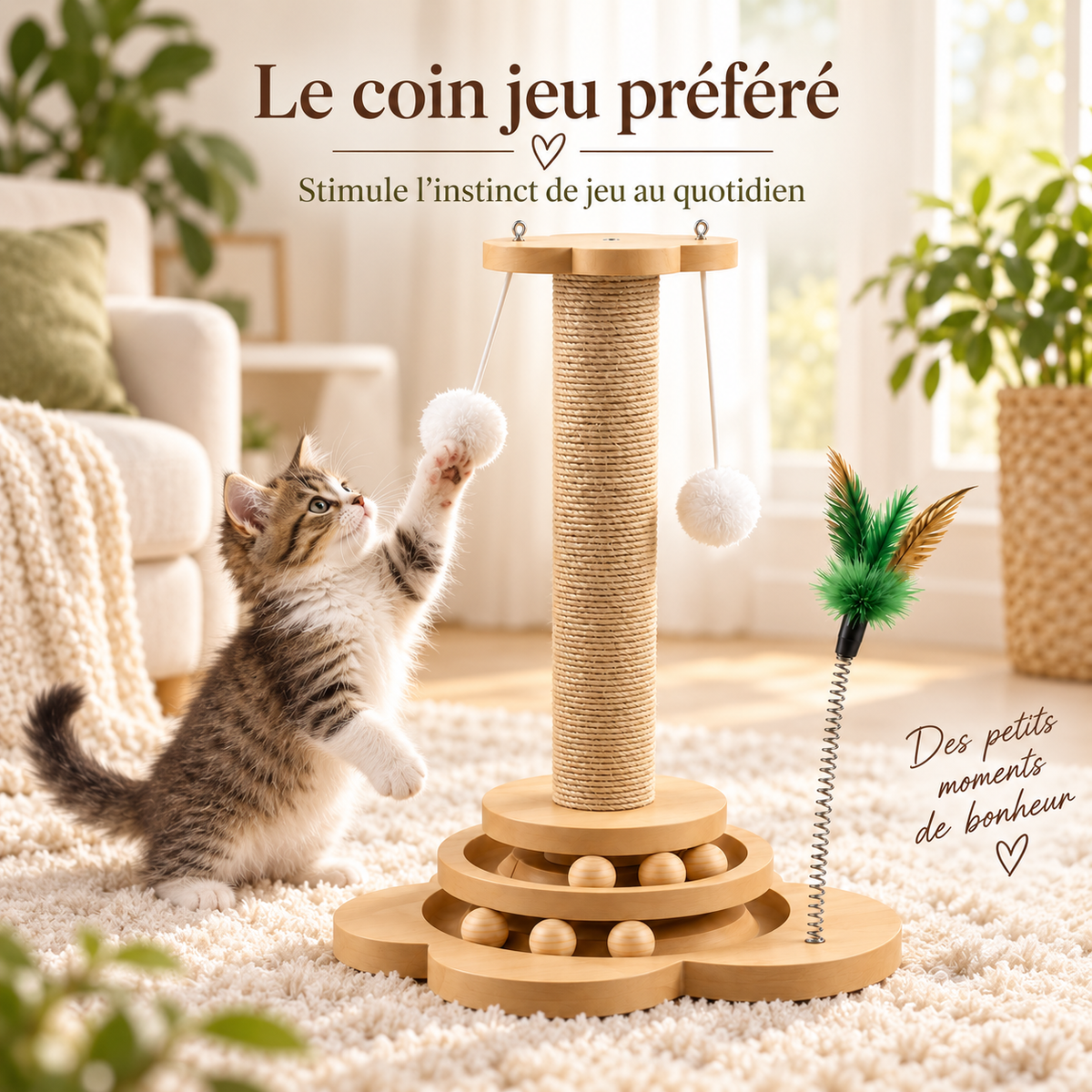 Griffoir en sisal pour chat avec jouet interactif
