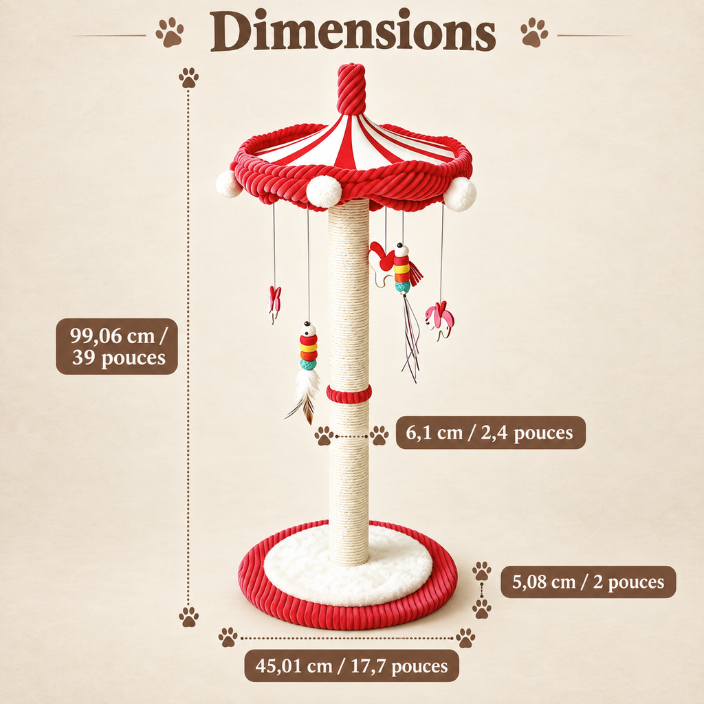Grand griffoir pour chat de 99 cm avec carrousel de jouets à 360°