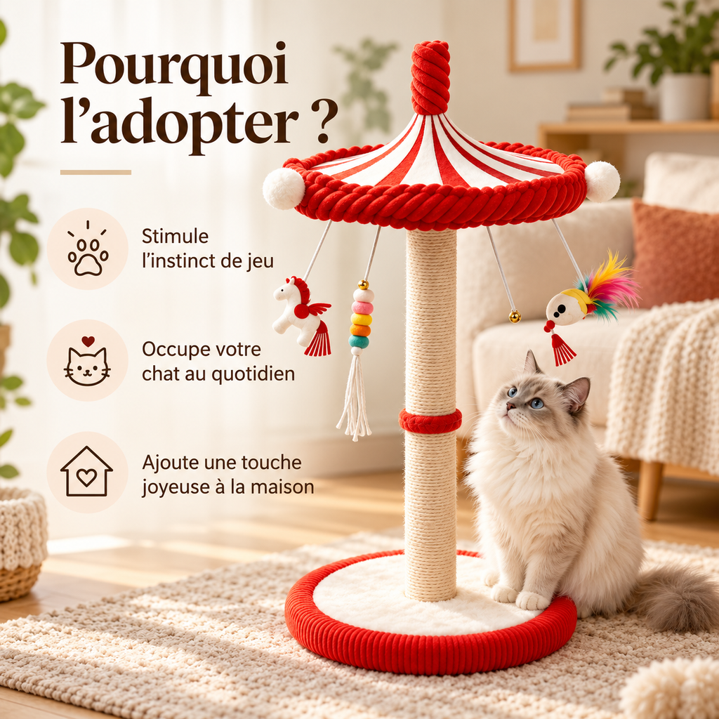 Grand griffoir pour chat de 99 cm avec carrousel de jouets à 360°