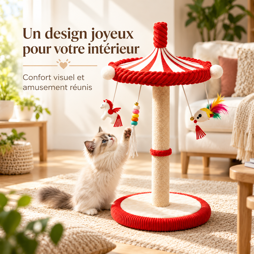 Grand griffoir pour chat de 99 cm avec carrousel de jouets à 360°