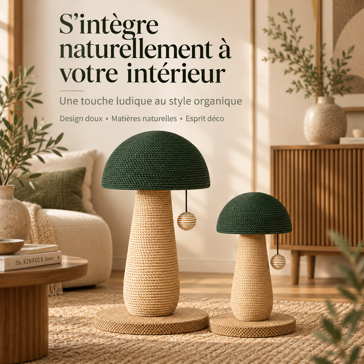 Griffoir pour chat en forme de champignon avec boule suspendue