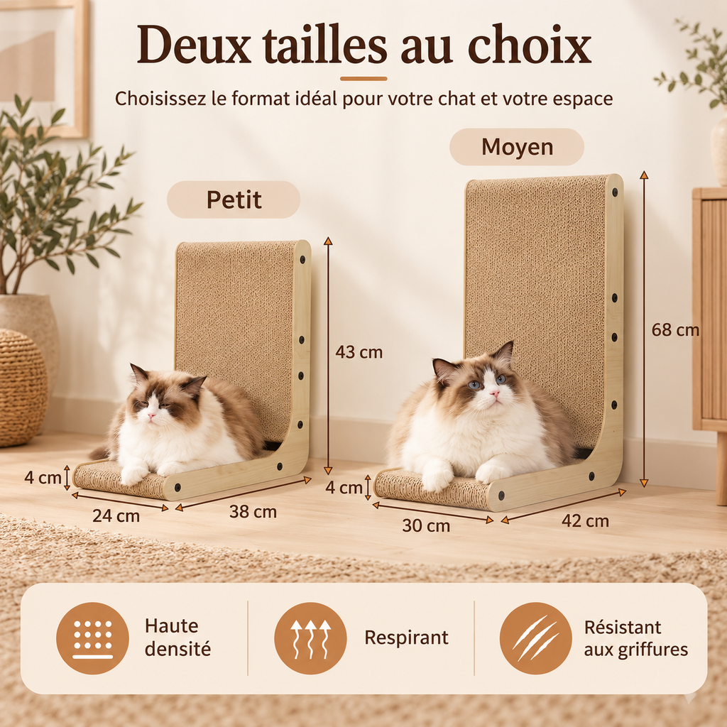 Griffoir en L pour chat en bois et carton
