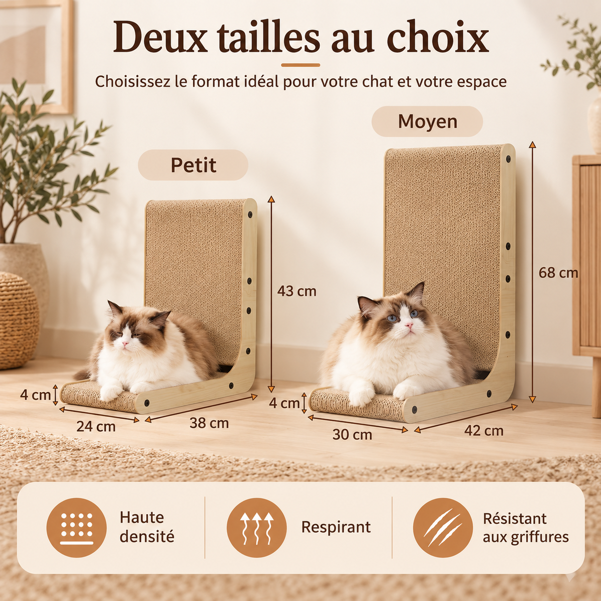 Griffoir en L pour chat en bois et carton