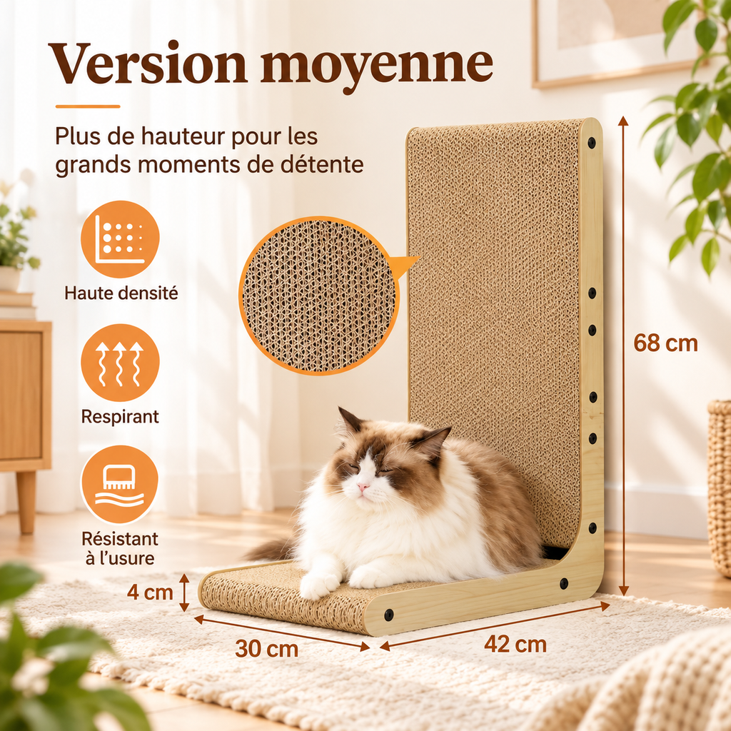 Griffoir en L pour chat en bois et carton