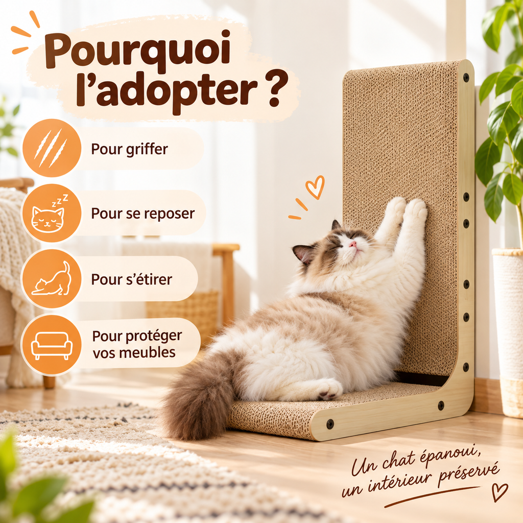 Griffoir en L pour chat en bois et carton