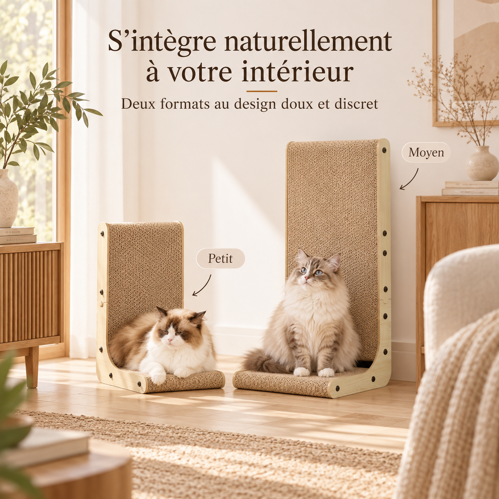 Griffoir en L pour chat en bois et carton