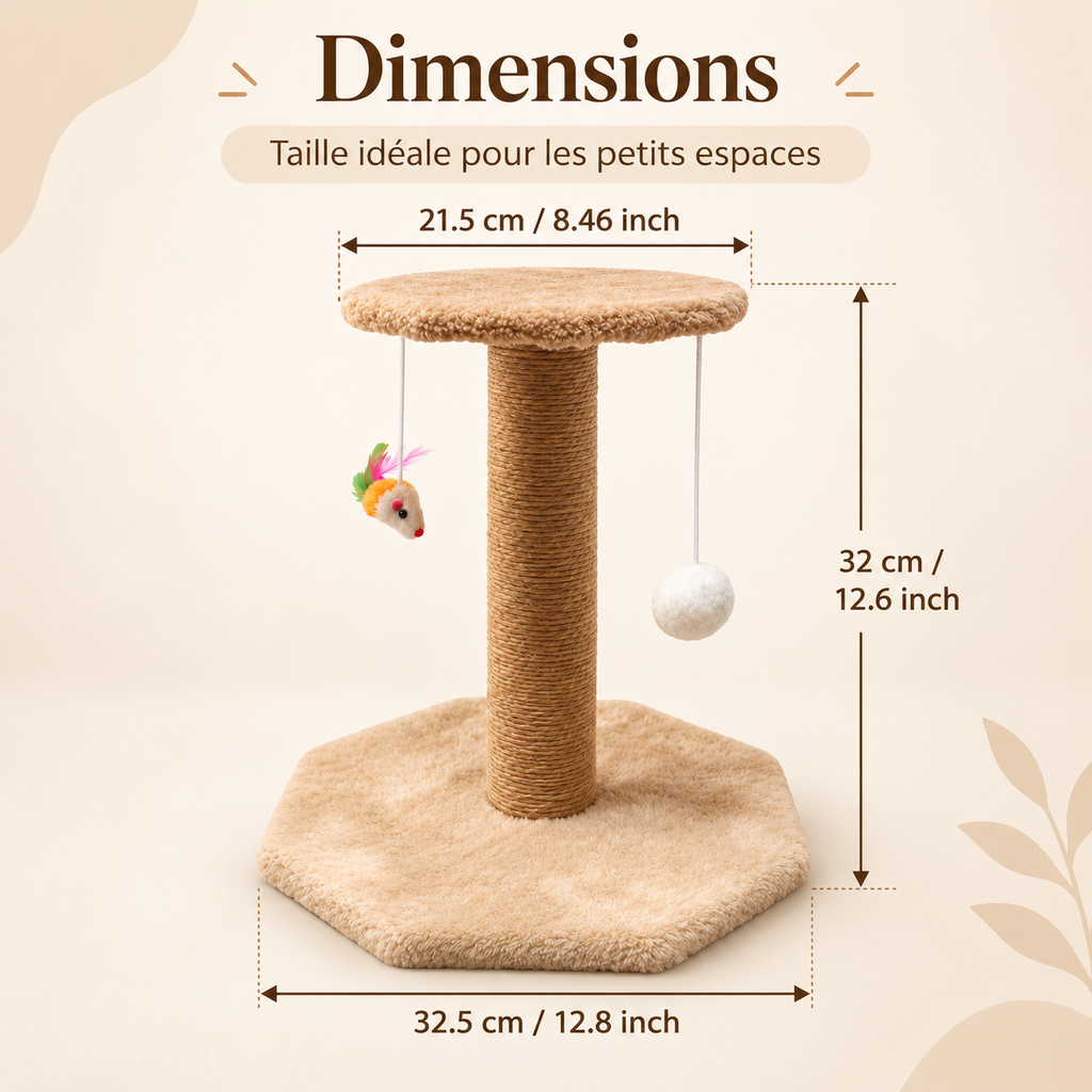 Arbre à chat compact à deux niveaux avec griffoir en chanvre