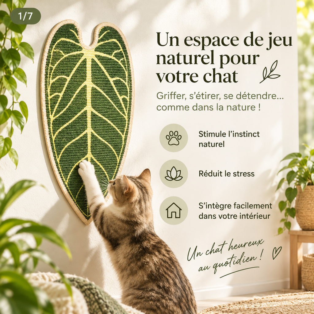 Griffoir mural pour chat en jute en forme de feuille