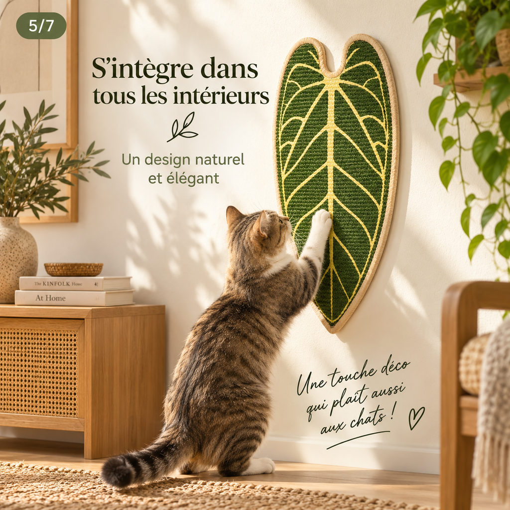 Griffoir mural pour chat en jute en forme de feuille