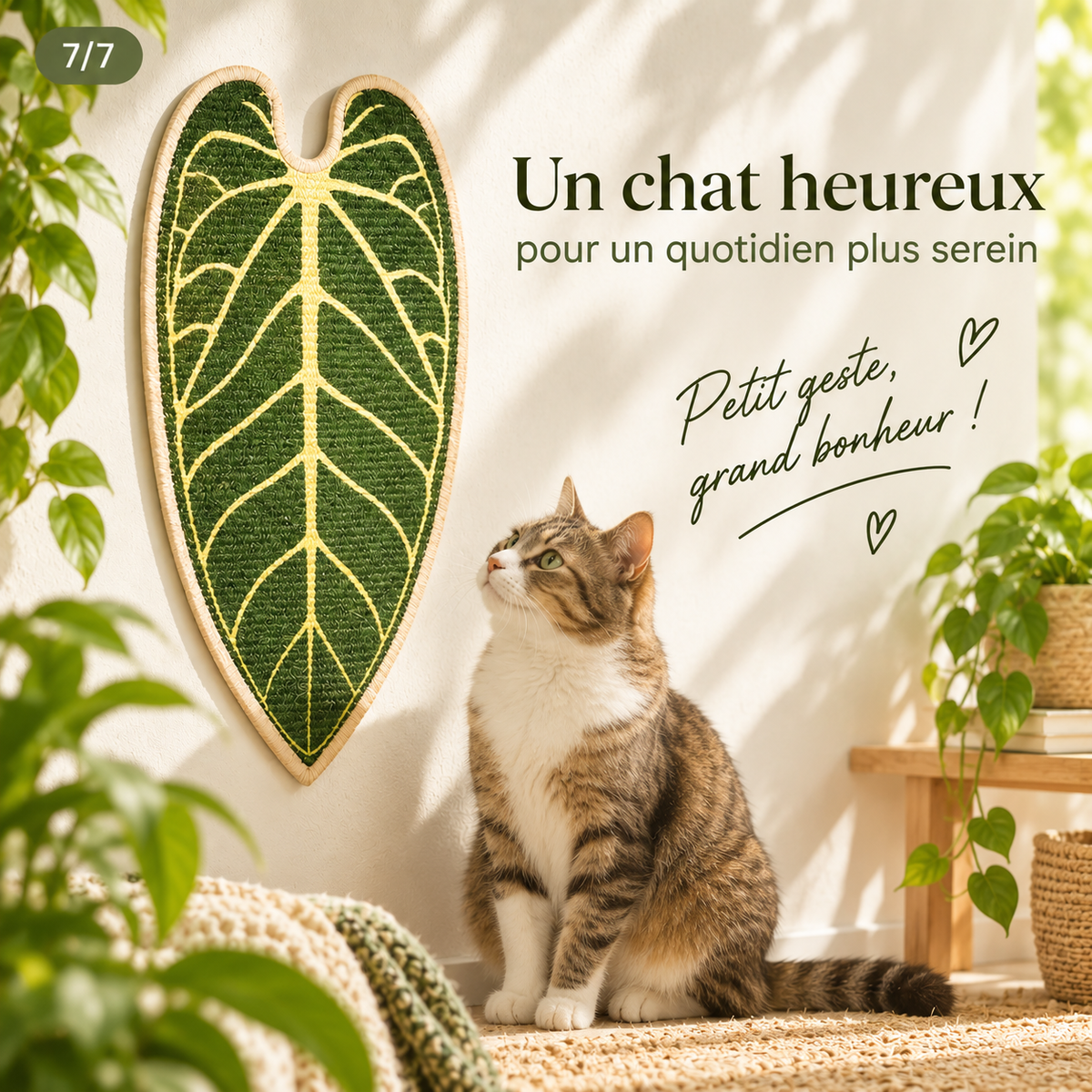 Griffoir mural pour chat en jute en forme de feuille