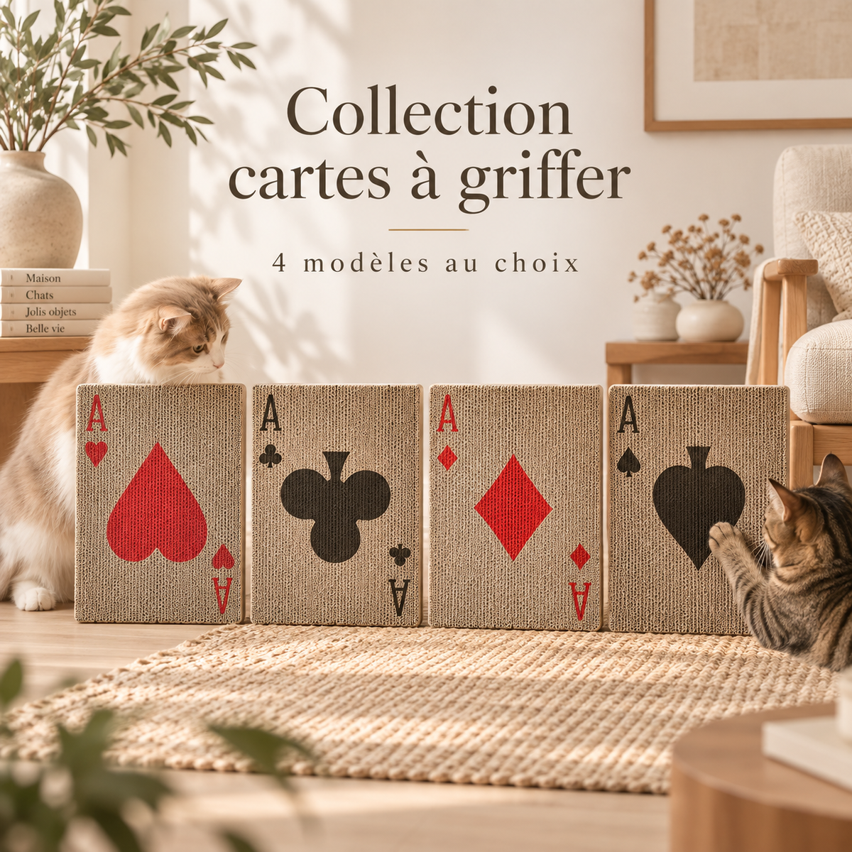 Griffoir mural pour chat en carton – Motif carte à jouer