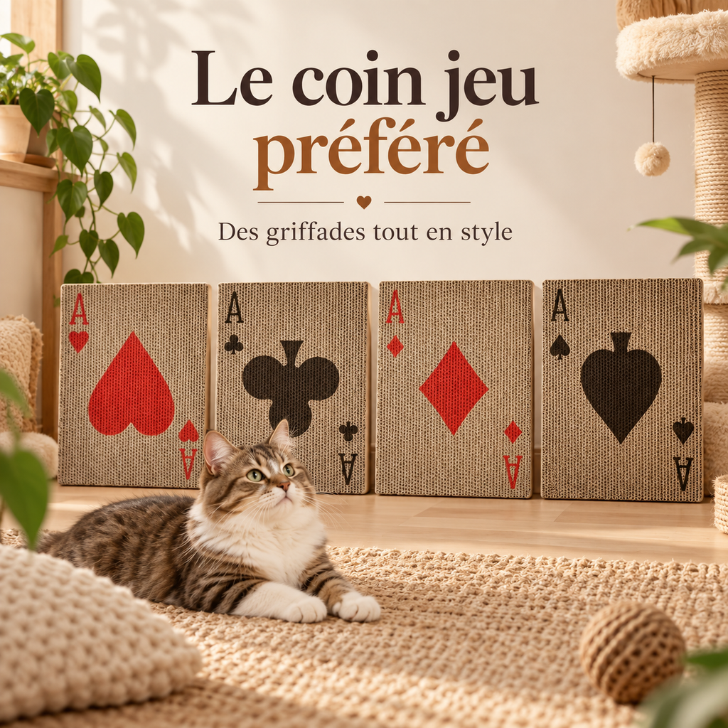 Griffoir mural pour chat en carton – Motif carte à jouer
