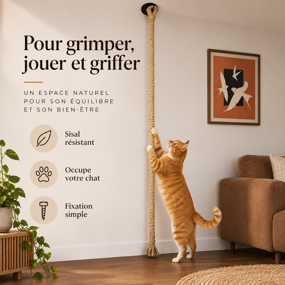 Corde d’escalade murale pour chat en sisal – 300 cm