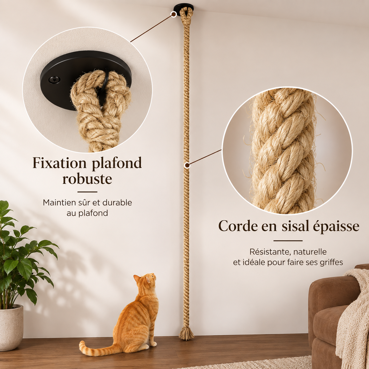 Corde d’escalade murale pour chat en sisal – 300 cm