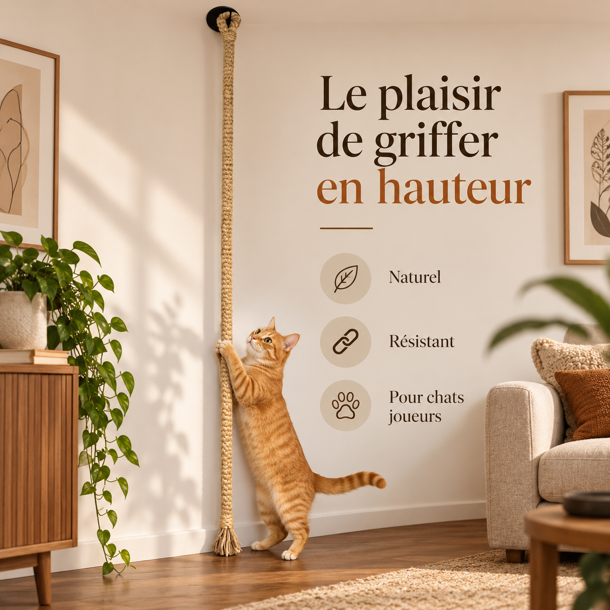 Corde d’escalade murale pour chat en sisal – 300 cm