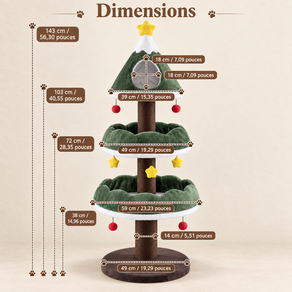 Arbre à chat de Noël en forme de sapin avec niche